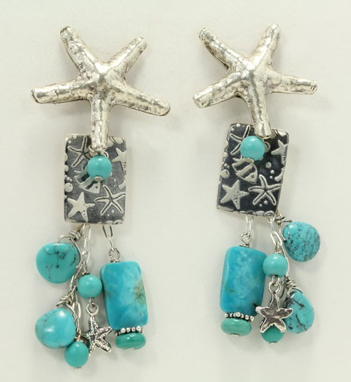  Turquoise Multi Dangle Clip Earrings  