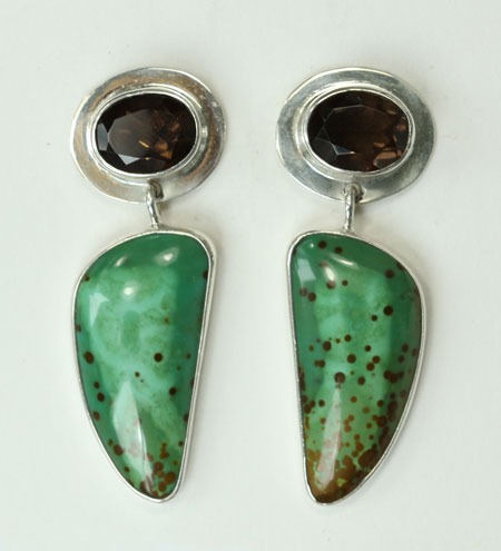 Turquoise & Smokey Topaz Post Earrings
