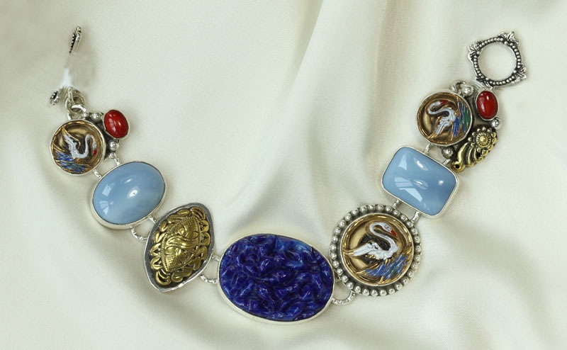 Vintage Swan Button Bracelet--MATCHING PIN-PENDANT & EARRINGS