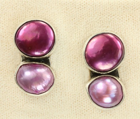 Fuchsia Pearl Clip Earrings
