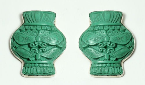 Hand Carved Cinnabar Post Earrings--MATCHING NECKLACE