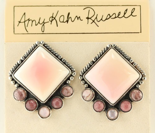 Pink Shell Gemstone Cluster Clip Earrings--MATCHING BRACELET