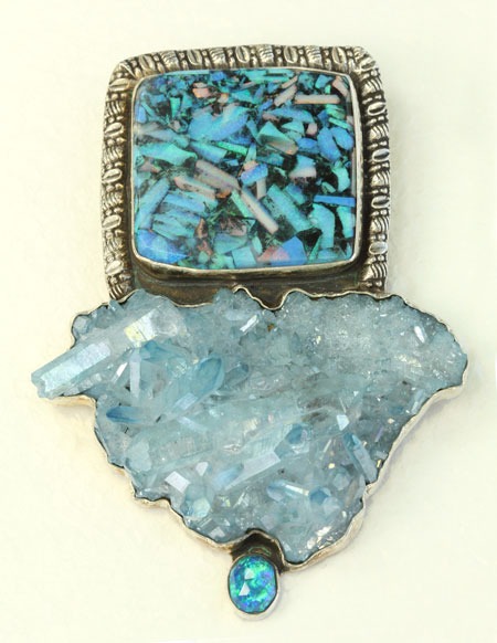 Aura Crystal Pin-Pendant with Mosaic Opal