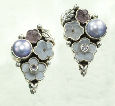 Blue Lace Agate & Amethyst Clip Earrings