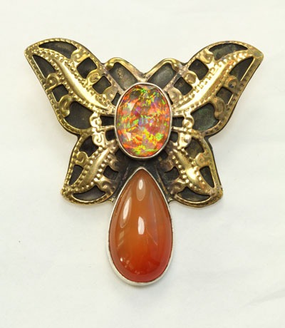  Butterfly Pin-Pendant with Opal & Carnelian