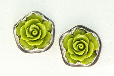 Carved Green Coral Post Earrings