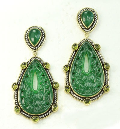 Carved Green Quartz Large  Dangles