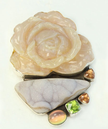 Carved Opal Rose Pin-Pendant