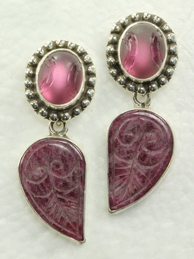 Carved Ruby Zoisite Post Earrings