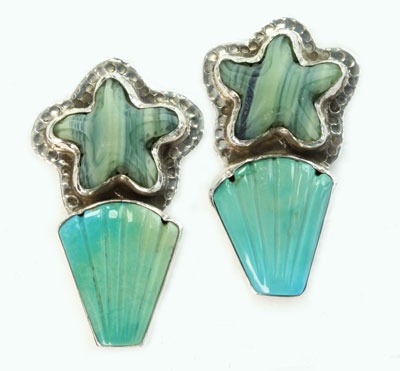 Carved Turquoise Starfish Post Earrings