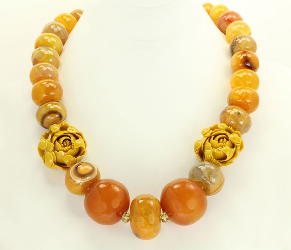 Carved Coral Statement Necklace--Adjustable