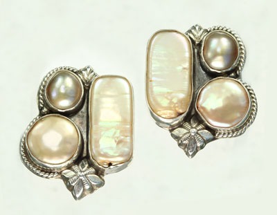 Champagne & Taupe Fresh Water Pearl Clip Earrings
