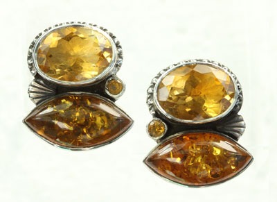 Citrine & Baltic Amber Clip Earrings