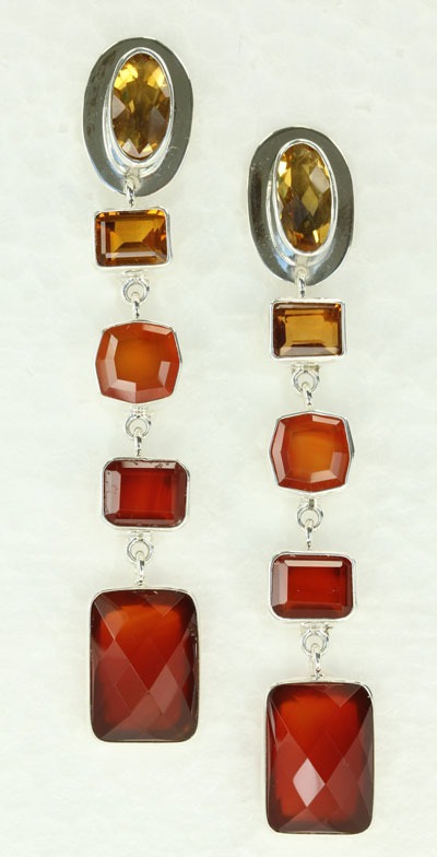 Citrine & Carnelian Post Dangle Earrings