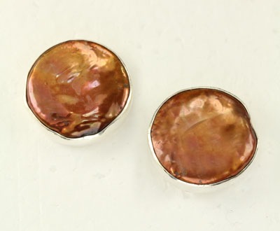 Copper Coin Pearl Post Earrings