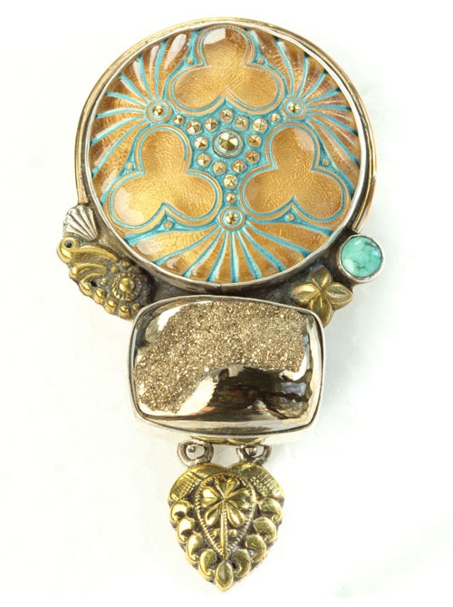 Czech Glass Button Pin-Pendant