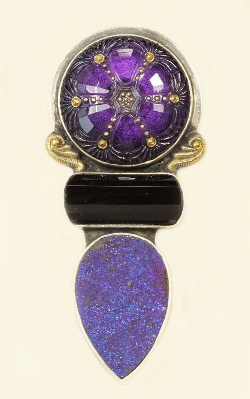 Czech Glass & Drusy Pin-Pendant  