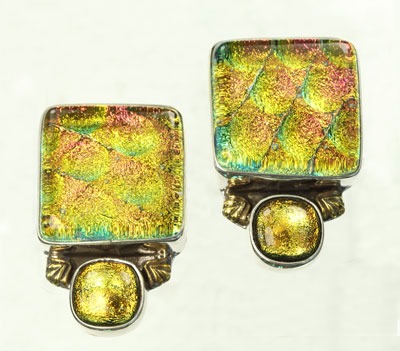 Dichroic Glass Clip Earrings
