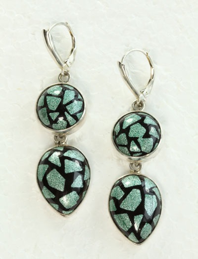Enameled Agate Lever Back Dangles