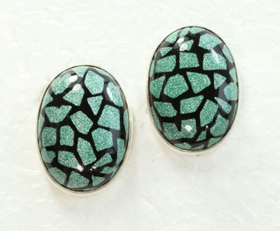 Enameled Agate Post Earrings