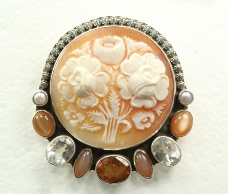 Hand Carved Floral Cameo Pin Pendant