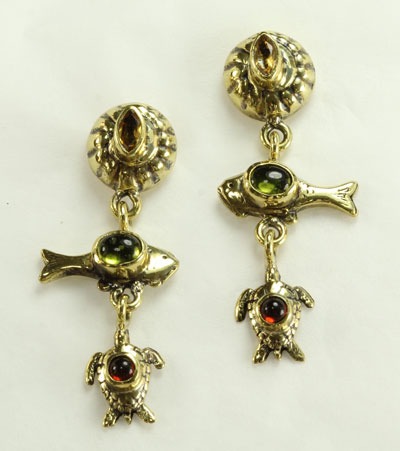 Golden Fish & Turtle Post Dangles