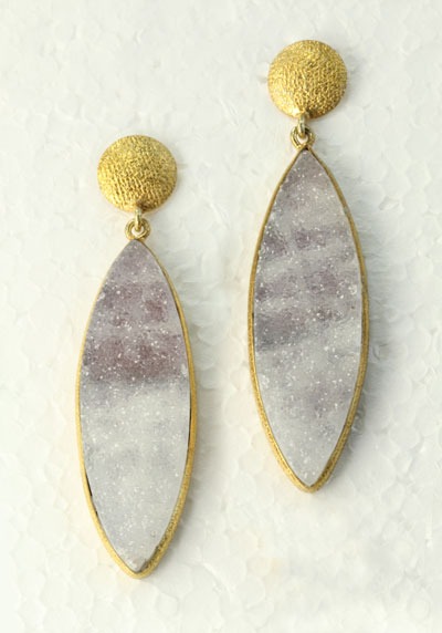 Gold Vermeil & Gray Drusy Post Dangles 