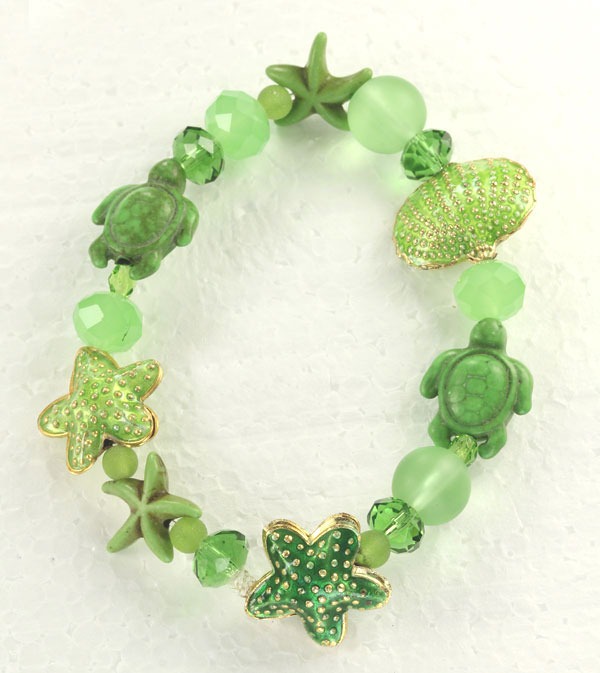 Green Sea Glass Stretch Bracelet