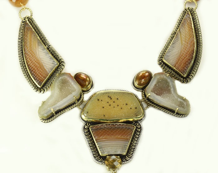 Hand Carved Agate & Natural Drusy Collar