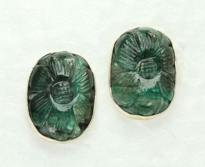 Hand Carved Emerald Post Earrings