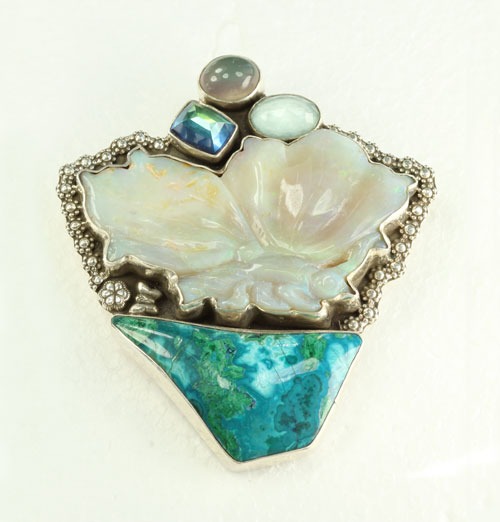 Exquisite Hand Carved Opal Butterfly & Chrysacola
