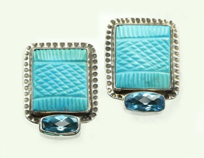  Hand Carved Turquoise Clip Earrings