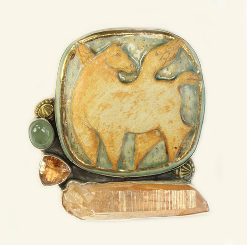Hand Made Porcelain Folk Art Pin-Pendant by Margaret Wozniak