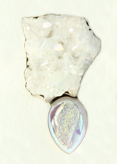 Moonstone & Aura Crystal Clip Dangle Earrings