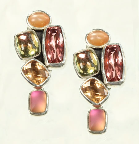 Moonstone & Titanium Crystal Clip Earrings
