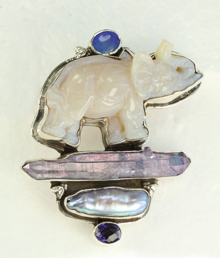 Opal Elephant with Aura Crystal & Opal