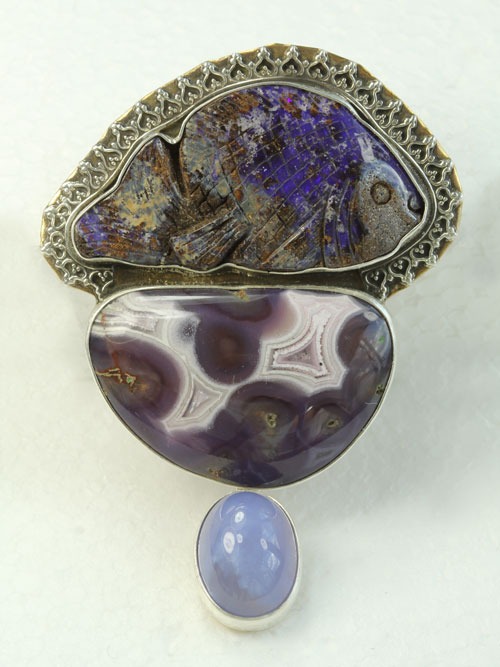 Opal Fish & Sage Agate Pin-Pendant