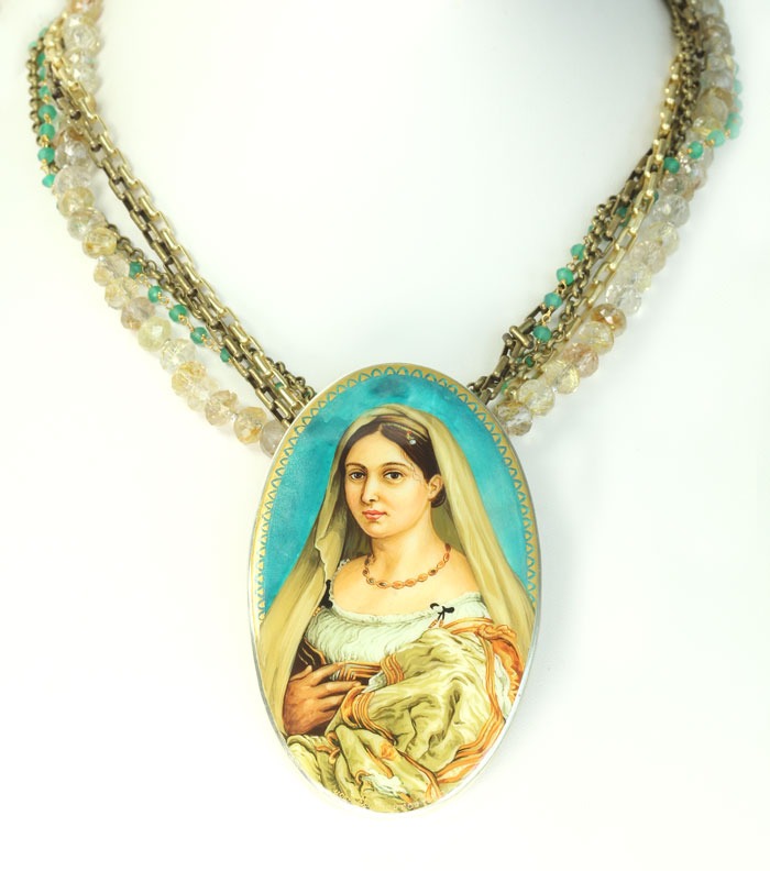 Russian Hand Painted Pendant Necklace