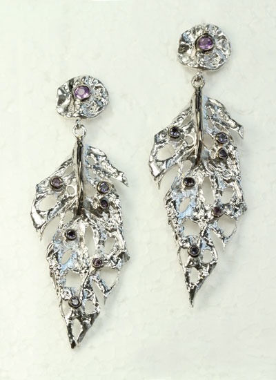 Silver & Rhodium Leaf Post Earrings