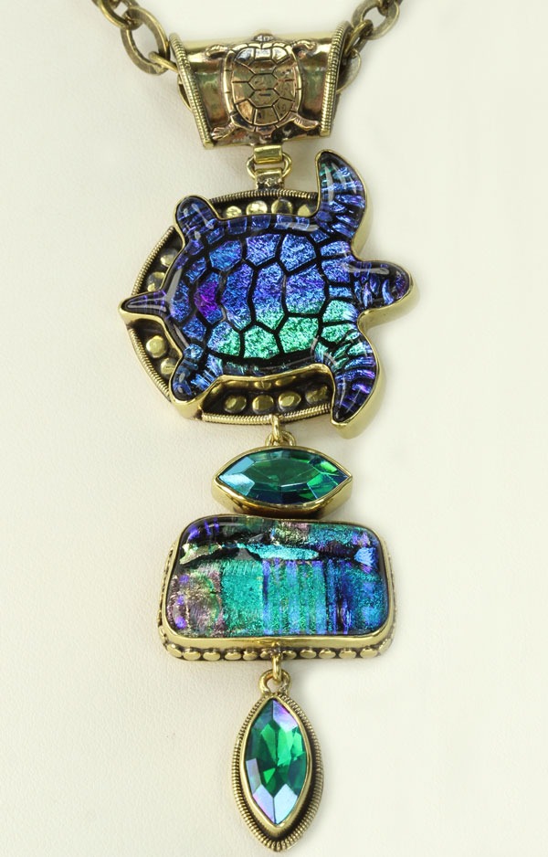 Swimming Turtle Dichroic Glass Necklace