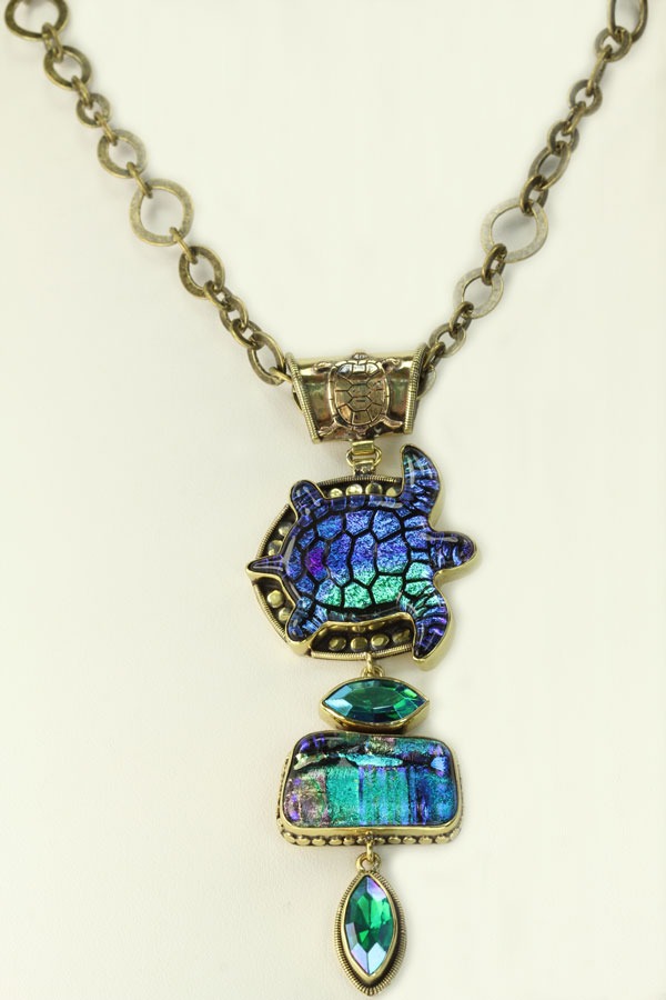 Swimming Turtle Dichroic Glass Necklace