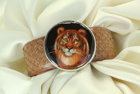 Leather Cuff Bracelet with Hand Painted Tiger 