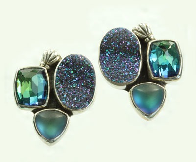 Titanium Agate Drusy Clip Earrings