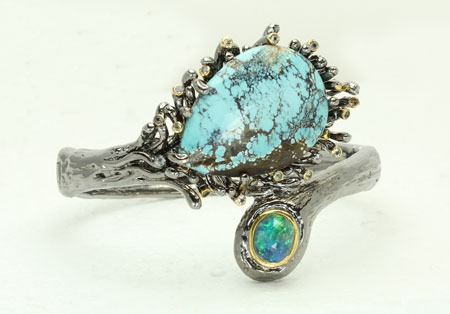 Turquoise & Opal Hinged Bracelet