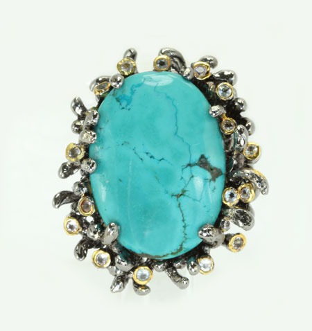 Turquoise Ring in Elaborate Jeweled Setting