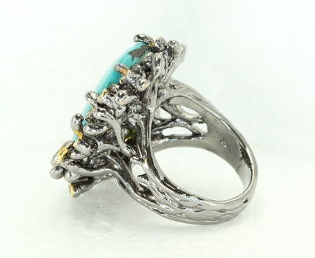 Turquoise Ring in Elaborate Jeweled Setting