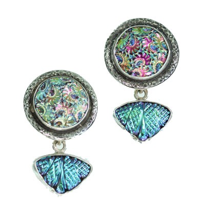 Vintage Glass Clip Dangle Earrings