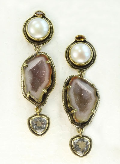  White Pearl & Geode Post Dangles