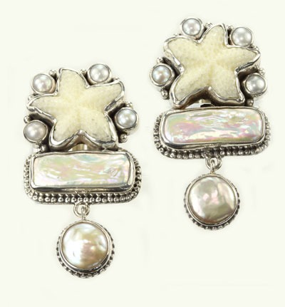 White Starfish & Pearl Clip Earrings--LAST TWO PAIR