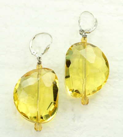 Large Yellow Crystal Lever Back Earrings